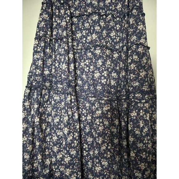 Navy Floral Tiered Ruffle Flower Flutter Sleeve Wedding Guest Short Dress Large - Picture 4 of 7